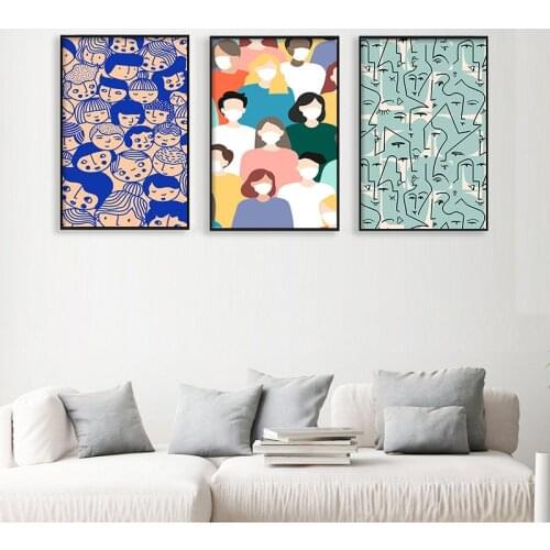 Nordic Abstract Line Face Canvas Painting Funny Portrait With Mask Poster Wall Art Pictures For Living Room Modern Decorative