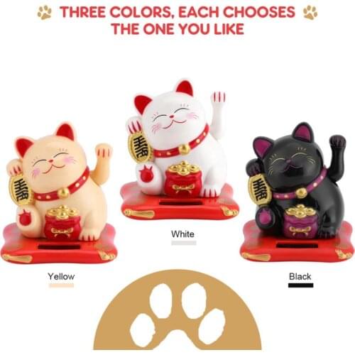 Solar Powered Shaking Hands Lucky Cat Waving Arm Beckoning Fortune Cat Home Decoration Crafts Figurines Miniatures Birthday Gift