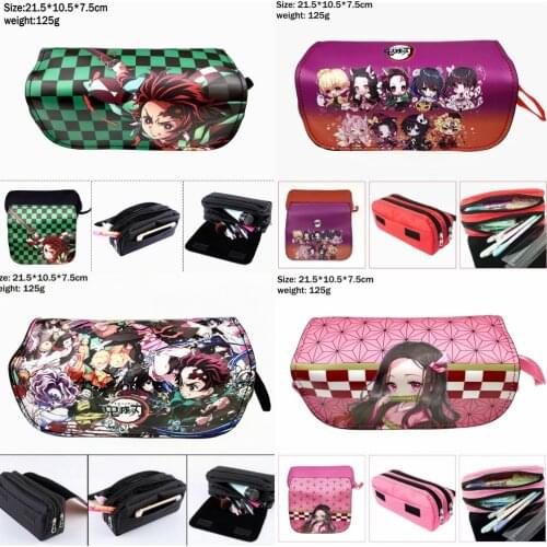 Student Anime Demon Slayer Pencil Case Boy Girl Cosmetic Bags Multifunction Cartoon Nylon Zip Penbag Travel Makeupbag Stationery