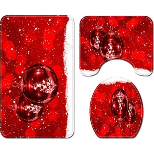 Marry Christmas cartoon Three-piece set 3D printed Bathroom Pedestal Rug Lid Toilet Cover Bath Mat Set drop shipping 06