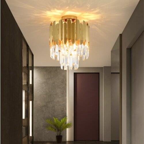 LED Postmodern Golden Stainless Steel Crystal LED Chandelier Lighting Lustre Suspension Luminaire Lampen For Foyer Dining Room