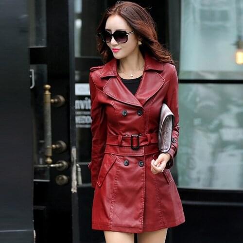 Trench Coats Women 2020 Spring Autumn Short Long Slim Casual Outwear Faux Leather Jacket Plus Size WUJ0065
