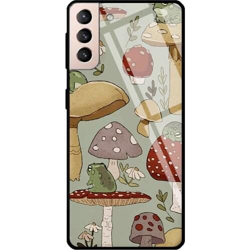Cottagecore Frog Mushroom Vintage Tempered Glass Case For Samsung Galaxy S21 Ultra S20 FE S8 S9 S10 Note 10 Plus Note 20