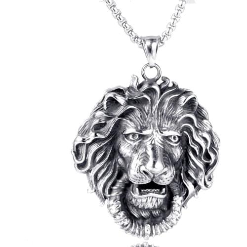 Domineering Lion King Long Men Necklaces Pendant Chain Punk for Boyfriend Male Stainless Steel Jewelry Creativity Gift Wholesale