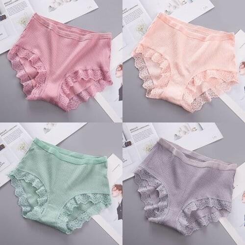 Explosions New Thread Cotton Bow Underwear For Women Solid Color Breathable Comfortable Mid Waist Size Girls Briefs Wholesale