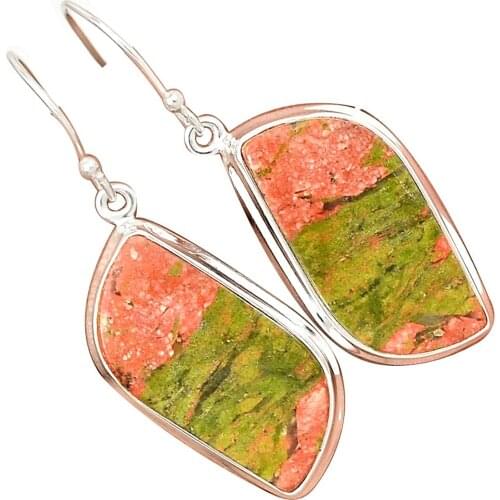 Lovegem Genuine UNAKITE EARRING 925 Sterling Silver,44 mm, AE1532