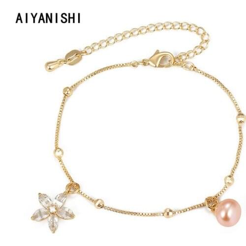 AIYANISHI 18K Gold Filled Chain Bracelet for Girls Flower Stars Women Natural Freshwater Pearls Bracelets Jewelry Gift Wholesale