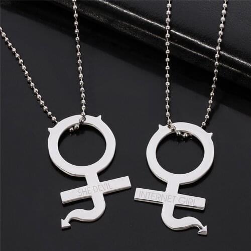 Fashion Harajuku IGirl Punk Pendant Necklace Internet She Devil Women Stainless Steel Gothic Necklaces Women Sweet Collares