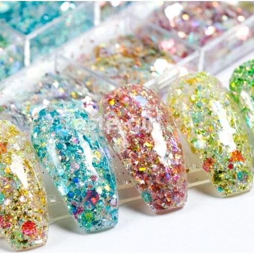 1 box holographic nail glitter dipping powder nails art decorations pigment powder sequins set manicure supplies tool
