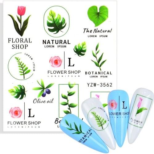1pcs Water Nail Decal and Sticker Flower Leaf Tree Green Simple Designs Slider for Manicure Nail Art Watermark Tips