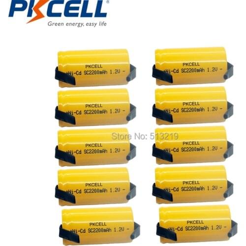 10 xPKCELL nicd 1.2v Sub C Batteries 2200mAh sc Rechargeable Battery Flat Top& Tab for vacuum cleaner screwdriver electric drill
