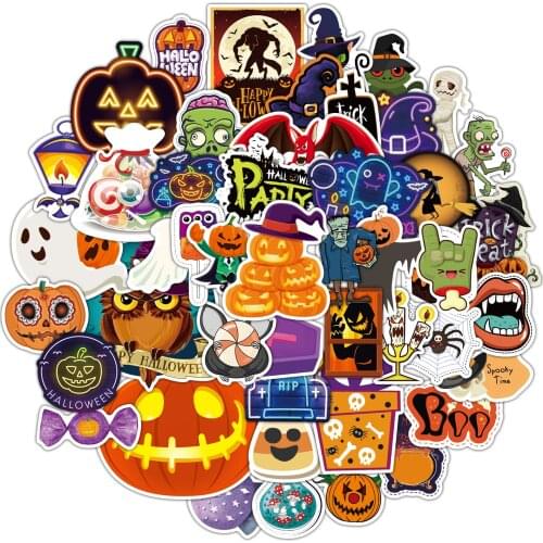 Wholesale 65 Pcs Halloween Stickers Pumpkin Decoration Graffiti Horror Sticker on Case Skateboard Stationery Suitcase Guitar Toy