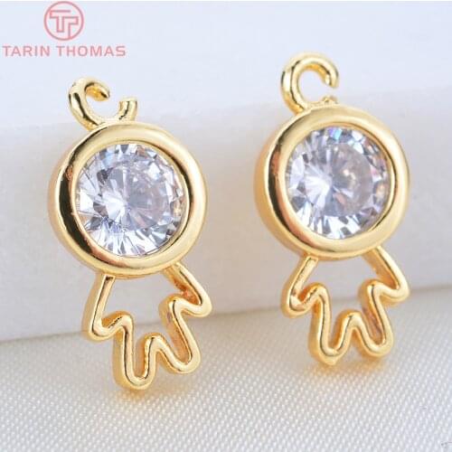 6PCS 14x7MM 24K Gold Color Brass with Zircon Fashion character Pendants Charms High Quality Diy Jewelry Findings Accessories
