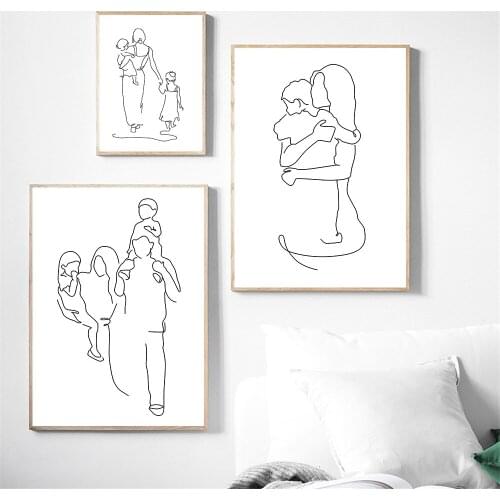 Abstract Love Family Parent-child Posters And Prints Minimalist Line Drawing Wall Art Canvas Painting Modern Pictures Home Decor