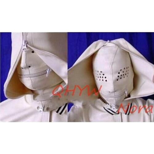White Natural Latex Double-deck Hood Rubber Mask 100% Handmade for Men Halloween Cosplay Costume