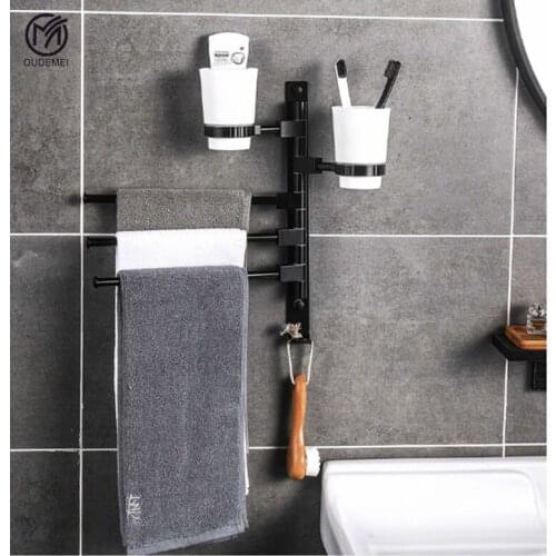 Free Shipping Aluminum Alloy Nail Free Wall Mounted Bathroom Accessories Cup Holder Towel Rack