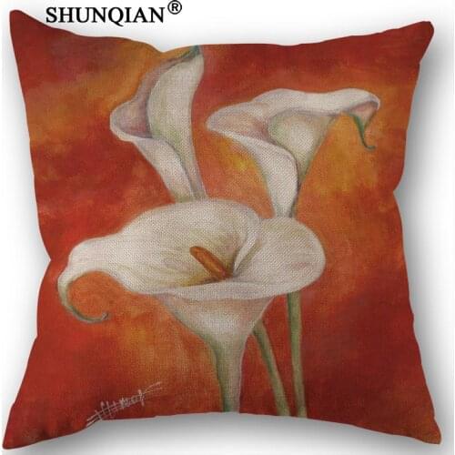 Custom calla painting Cotton Linen Square Pillowcase Decorative Pillow Cases Cover Zippered 45x45cm one side