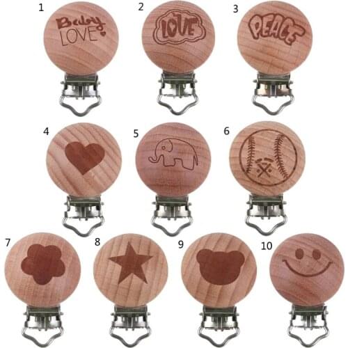 Wooden Beech Pacifier Clips Baby Infants Soother Teether Safety Clasp Holder DIY Dummy Nipple Chain Toys Accessories