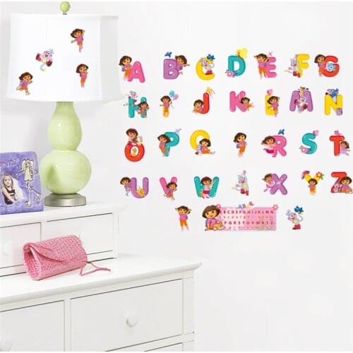 Dora The Explorer Alphabet Wall Stickers Kids Room Home Decoration Diy Cartoon Nursey Mural Art English Letters Wall Decals