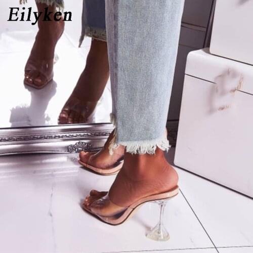 Eilyken Crystal Heels Slippers Women 2021 New Slides Shoes Fashion Party Transparent PVC Mules Shoes Female Summer Shoes Ladies