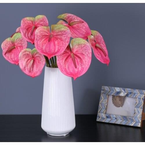 Artificial plants Red Green White Anthurium Leaves for Home Office Wedding Decor