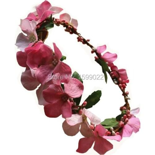 Artificial Hydrangea Flower Halo Headband Head Flowers Crown Wedding Hair Accessories for Women Brides Pink Diy Rustic Headpiece