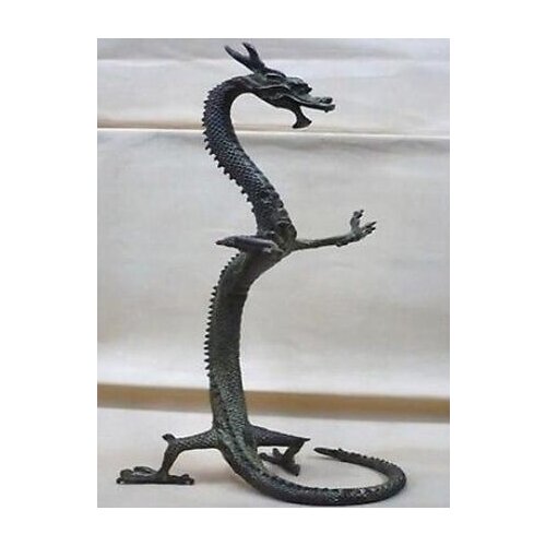 Exquisite bronze Chinese dragon statue Figures 9" 21cm Height Garden Decoration 100% real Brass Bronze