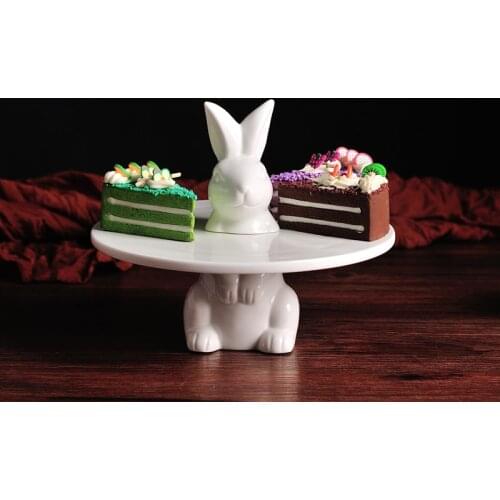 Rabbit and Plate white creative dessert plates pastry tray cake delicacy circle holder ceramic gift children food dishes cafe