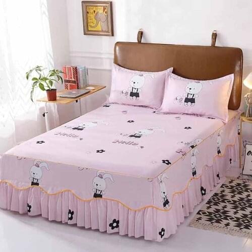 WOSTAR Cartoon printed lace Bed Skirt Elastic band Fitted Sheet Non-slip Bedspreads for Bedroom Decoration king size bed Sheet