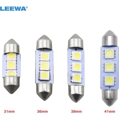 LEEWA 200pcs White Car Auto 31mm 36mm 39mm 41mm 5050 Chip 3-SMD Reading Lights Festoon Dome LED Light Bulbs #CA3052
