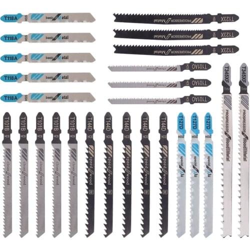 25PCS Saw Blades T-Shank Jigsaw Blades Assorted Blades for Wood Plastic Metal Cutting Saw Blades Made with HCS/HSS/BIM Retail