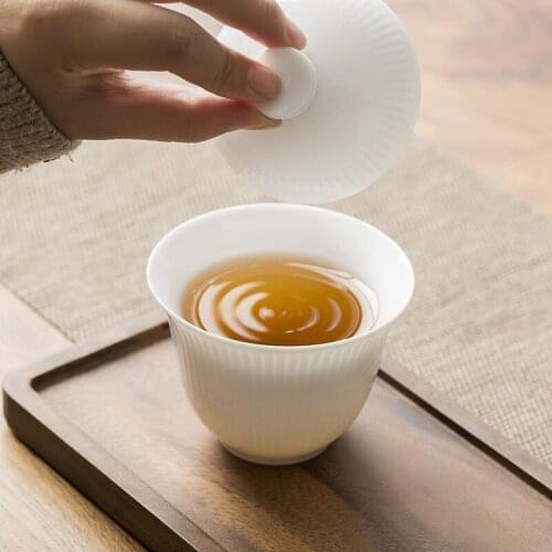 Sweet Ceramic Whiteware Cover Bowl Medium and Small Tea Bowl High White Three-Force Bowl Thin Tire Kung Fu Tea Set Direct Gaiwan