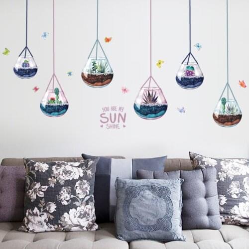 Cartoon Glass Succulents Chandelier Wall Stickers Home Decoration Bedroom Bedside Decals Kids Birthday Gifts