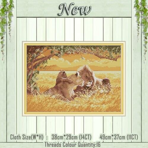 A lion family animal dusk decor painting counted printed on the canvas DMC 11CT 14CT kits Cross Stitch embroidery needlework Set