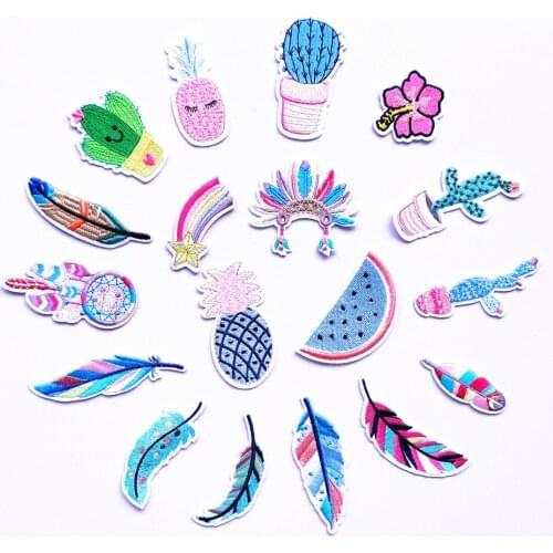 Rainbow Cactus Embroidered Patches for Clothing Embroidery Patch Iron on Patches on Clothes Leaves Leaf Badge Stripe Sticker