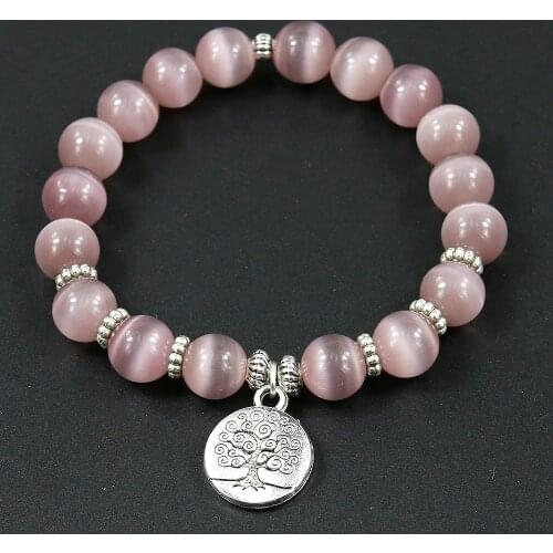 New Natural Purple Opal Stones Tree Life Pendent Bracelet For Women Stone 10mm Beads Women Bracelet,Buddha Yoga Jewelry