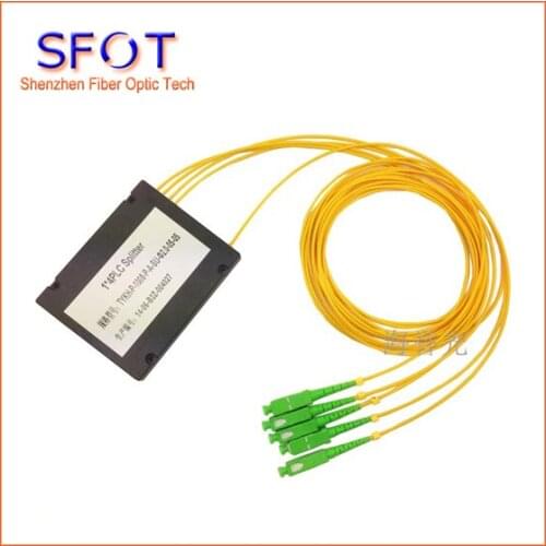 10pcs/lot, FTTH 1*4 PLC Fiber Optic Splitter, ABS Packing, with SC/APC SM connector, 2.0mm cable, 1m length, for GPON EPON OLT