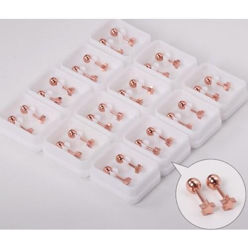 12 Pair 316L Stainless Steel Rose Gold Earrings Women Girl 4mm Pndientes Screw Stud Earrings Bulk Sale Jewelry Collier Party