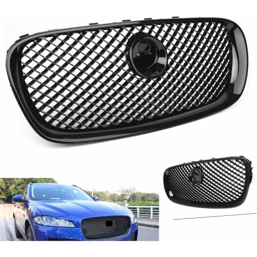 Car Front Grille Upper Radiator Grill with Emblem For Jaguar XF 2008 2009 2010 2011 Gloss Black