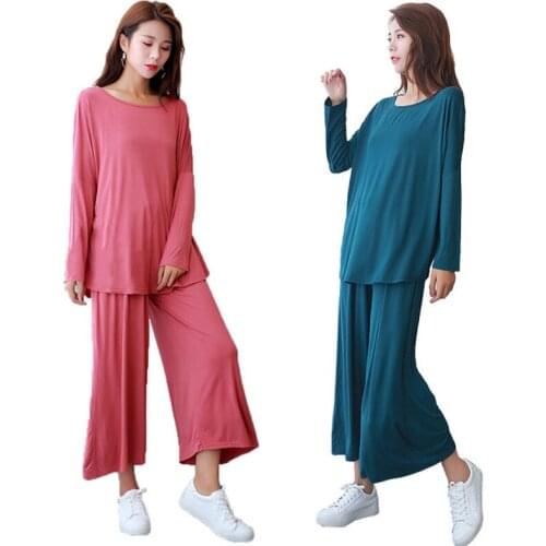 Basic Modal Pajamas Suit Summer 2PCS Casual Pyjamas Sets Women Solid Sleepwear Loose Home Dress Sexy MM Lingerie Leisure wear