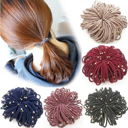 1/10pcs 5CM Thin Hair Ropes Gold Bead Rubber Bands for Ponytail Holder Elastic Hair Accessories for Girls Women Tie Gum