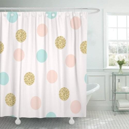 Pink Pastel Modern Chic Polka Dot Colorful Pattern Gold Shower Curtain Waterproof Polyester Fabric 72 x 72 Inches with Hooks