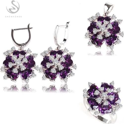 SHUNXUNZE boho wedding charm jewelry sets & more for women accessories Purple Pink Cubic Zirconia Rhodium Plated R507set R510set
