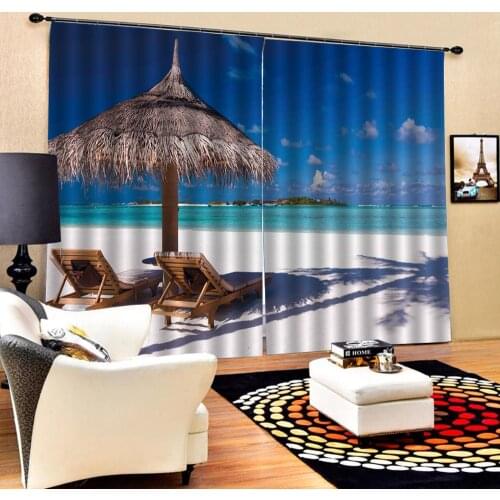 Blue beach curtains Luxury Blackout 3D Window Curtains For Living Room Bedroom Customized size Decoration curtains
