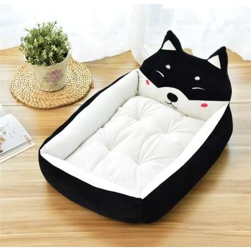 Dog Long Plush Cartoon Pattern Square Calming Bed Hondenmand Pet Kennel Super Soft Fluffy Comfortable for Large Animal House