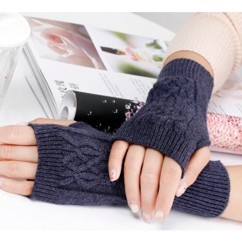 Sparsil Women Winter Fingerless Cashmere Knit Gloves Twist Half-Finger Wrist Protector Female Elastic Wool Mittens With One Hole