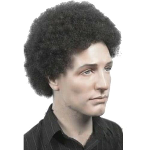 StrongBeauty Short Afro Wig Puffy Natural Kinky Curly Human Hair Wig Soft Hair Wigs Black/Brown