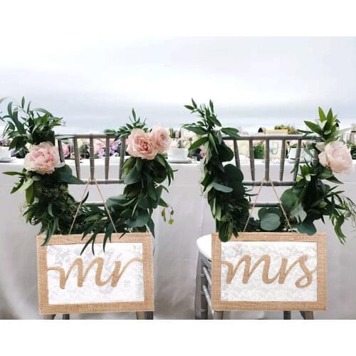 Mr Mrs Wedding Burlap Lace Chair Decor Chair Banner Wedding Chair Dcoration Mr Mrs Rustic Wedding Party Decoration