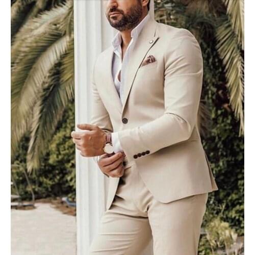 Beige Wedding Tuxedos Groom Wear Blazer Business Men Suits Latest Design 2 Pieces Blazer Masculino Jacket Pants Costume Homme