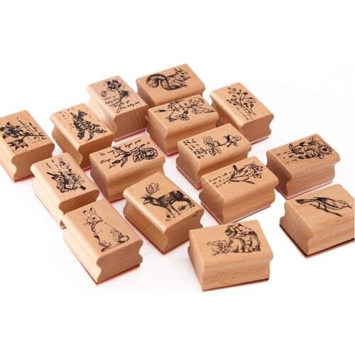 Vintage Forest World Decoration Stamp Cute Animals Plants DIY Wooden Rubber Stamps Diary Scrapbooking Stationery Stamps Set
